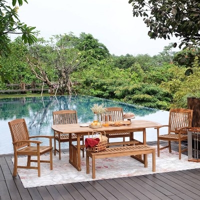 Six-Piece Extendable Outdoor Dining Set with Slatted Design