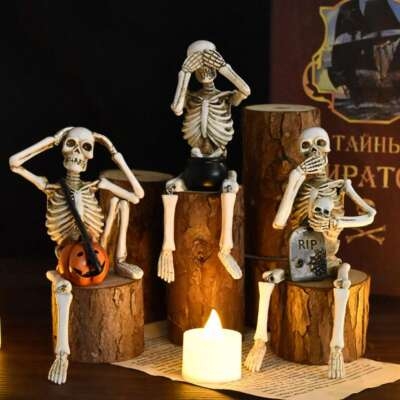 Skeleton Prop Set Groundbreaker Skull & Hands, Aged Bone Finish, Realistic