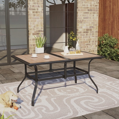Slatted Metal Outdoor Dining Table, Rectangular with Umbrella Hole