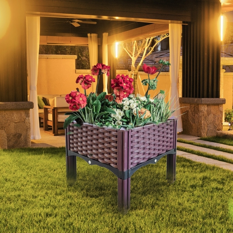 Sleek Elevated Planter Dark Gray Anthracite Finish with Lower Shelf
