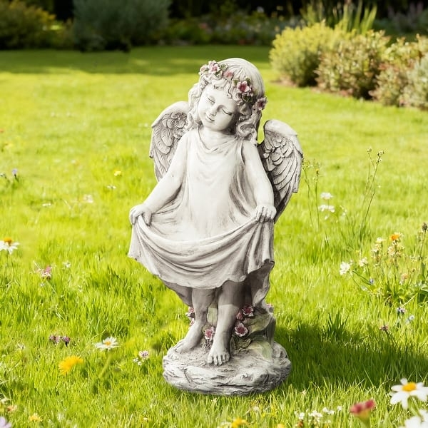 Sleeping Angel Garden Statue, Weathered Stone-Like Finish