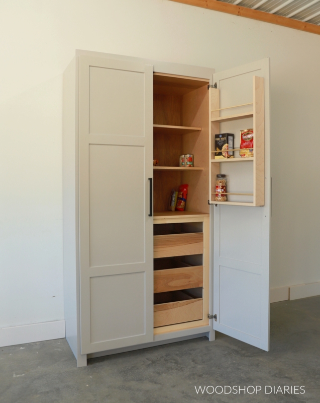 Slim Pantry Cabinet with Door-Mounted Racks for Vertical Storage