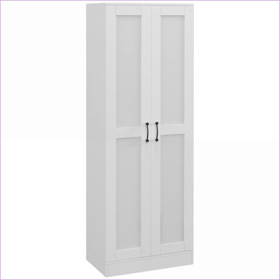 Slim Vertical Pantry Cabinet in White with Four Shaker Doors