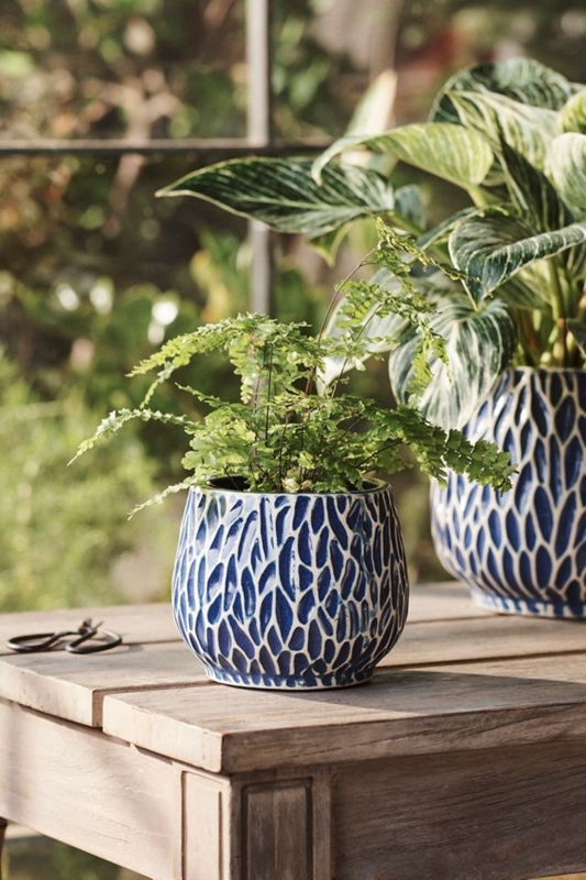 Small Matte White Ceramic Planter with Vertical Ribbing for Tabletop.