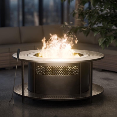 Smokeless Fire Pit with Slatted Surround in Matte Black Metal