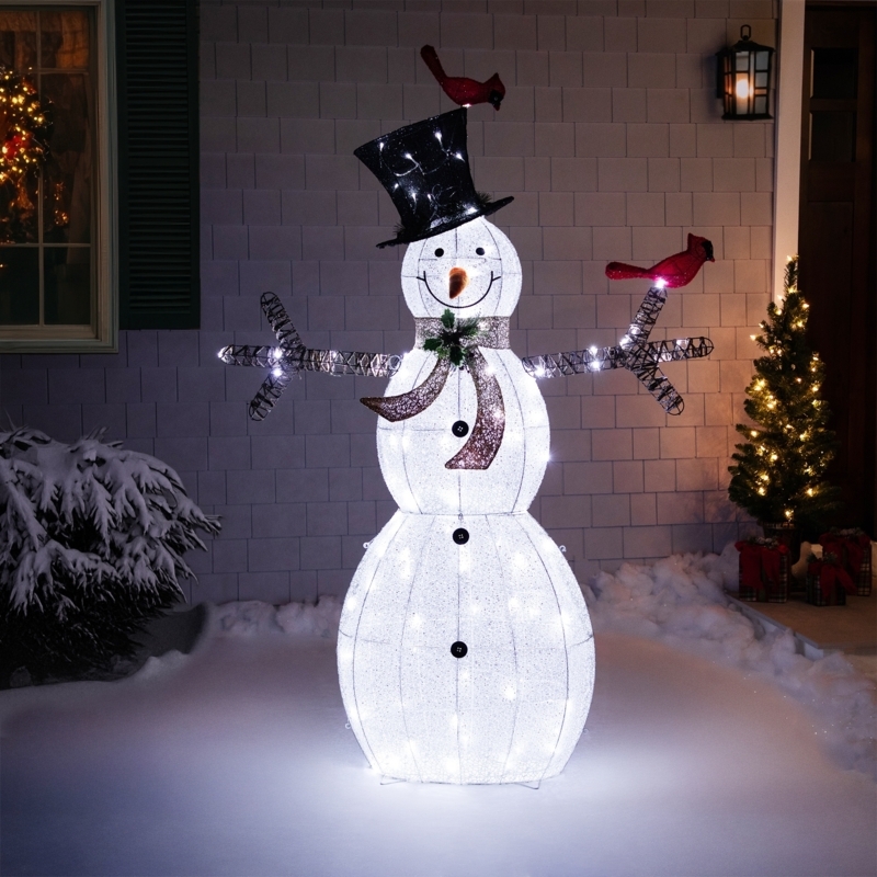 Snowman Decoration Whimsical Branch Arms Mesh Fabric Look Oversized