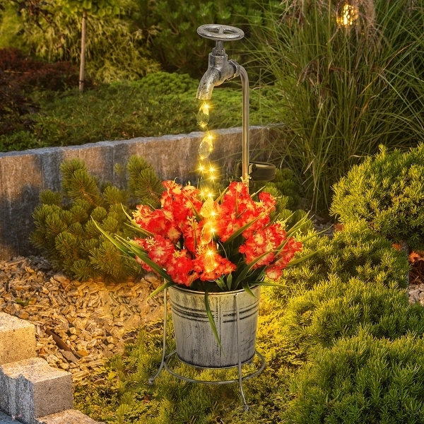 Solar Garden Light Watering Can Cascading Fairy Lights Whimsical Decor