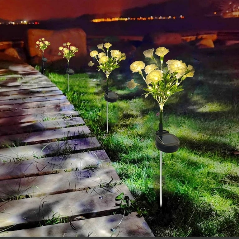 Solar Garden Lights Pink Carnation Shape Floral Garden Stakes