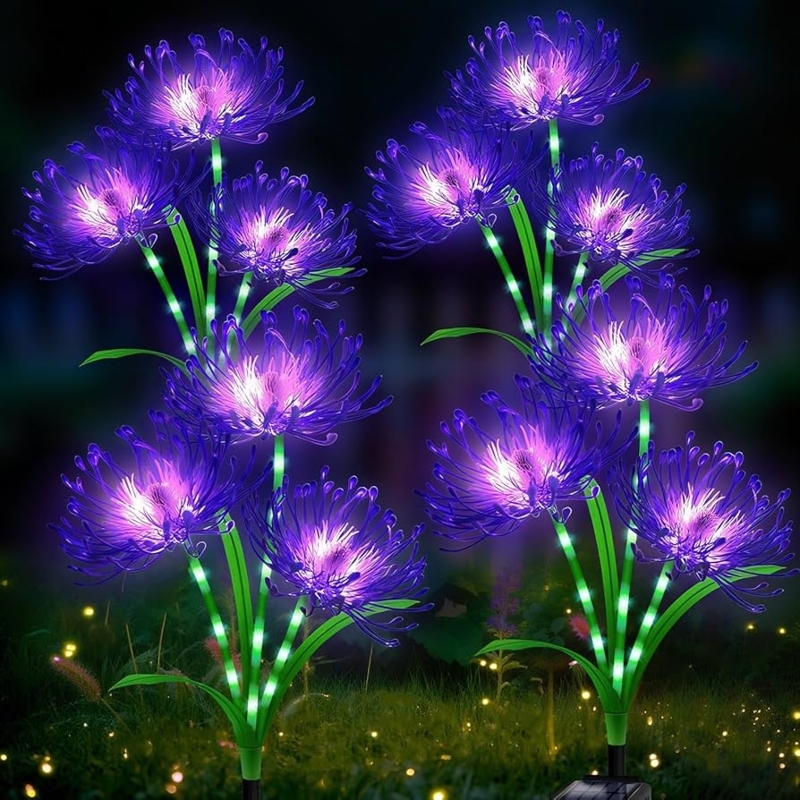 Solar Garden Lights Purple Spider Lily Glowing Stems Whimsical