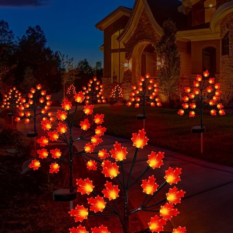 Solar Maple Leaf Garden Stakes with Warm LED Glow for Fall Decor