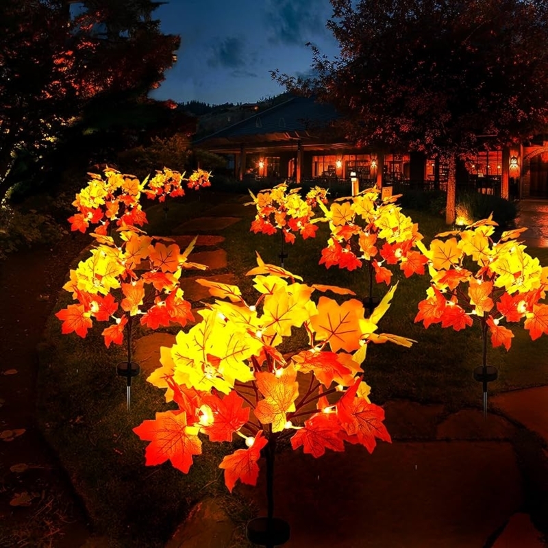 Solar Path Light with Maple Leaf Accents and Waterproof Design