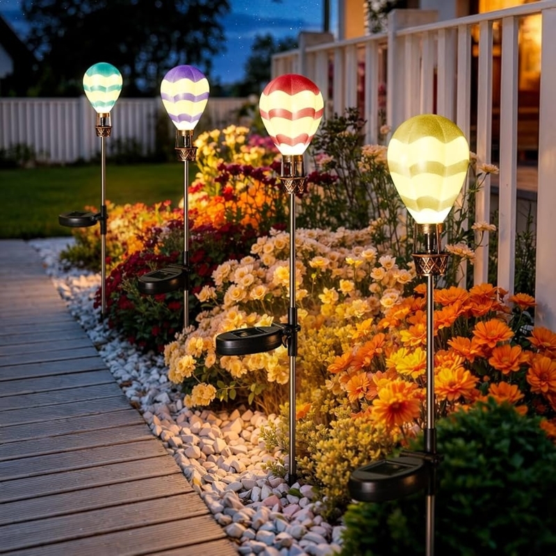 Solar Pathway Lights Hot Air Balloon Flickering Garden Decor