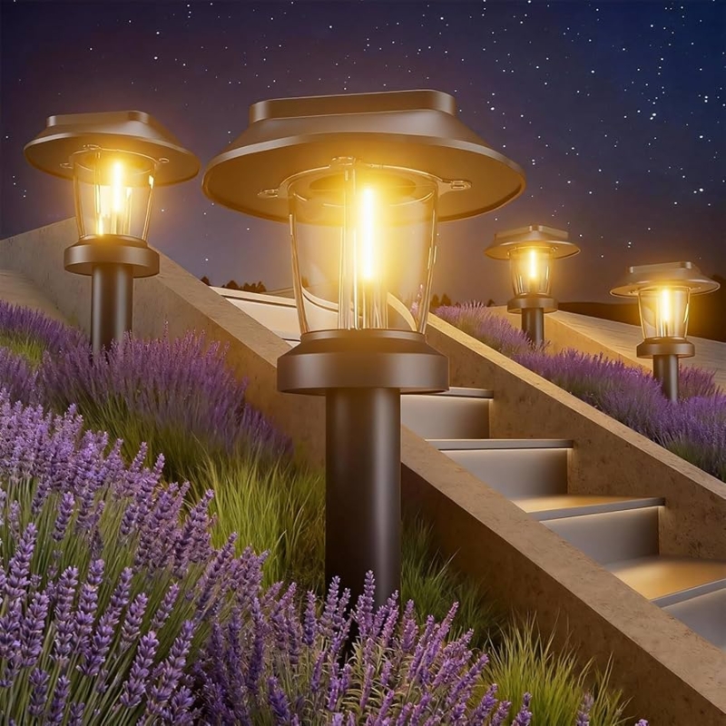 Solar Pathway Lights Starburst Pattern Black Garden Lighting