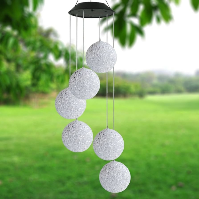 Solar Wind Chime with Color Changing Orbs & Spiral Design