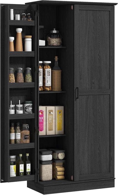 Sophisticated Matte Black Pantry with Central Display Niche