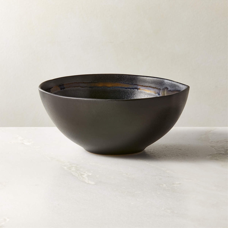 Soup Bowl Mottled Texture Reactive Glaze Wide Rim Sculptural Design