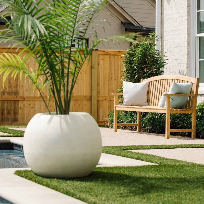 Sphere Planter Large Outdoor Globe Garden Pots Textured Ivory Stone