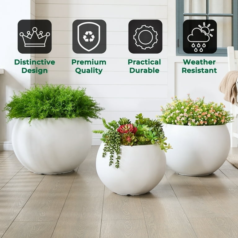 Sphere Planter Minimalist White Fiberstone with Smooth Matte Finish