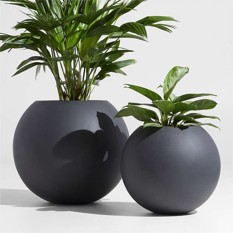 Spherical Planter Set Graduated Sizes Charcoal Grey Concrete Like