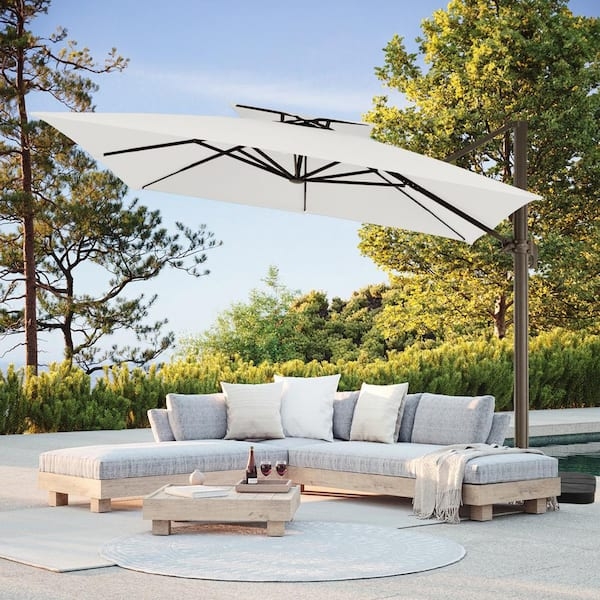 Square Cantilever Patio Umbrella Off-White with Base