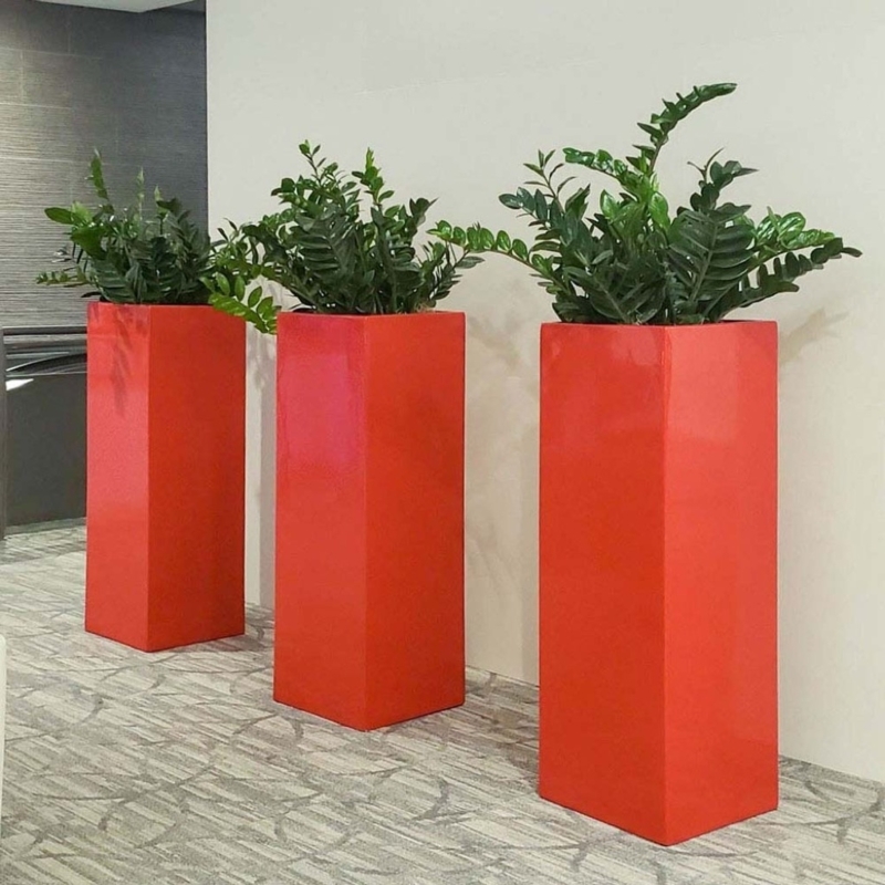 Square Column Planters in Charcoal Gray Stone-Like Finish, Set of 2