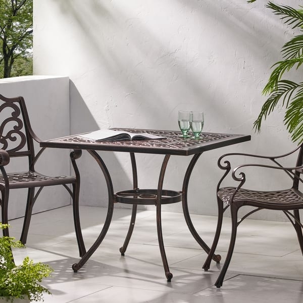 Square Dining Table Lattice Top Shiny Copper Finish Traditional