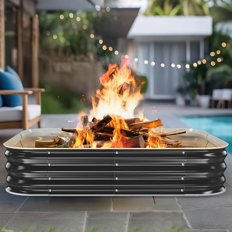 Square Fire Pit Ring Galvanized Steel Corrugated Sides
