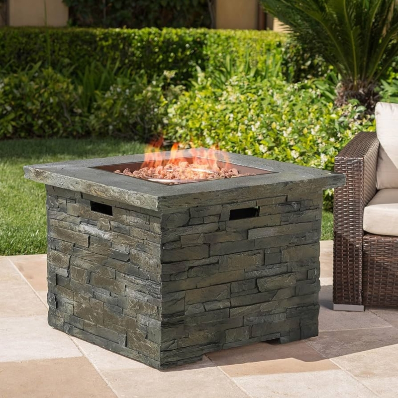 Square Fire Pit Table Imitation Stone Concrete Modern
