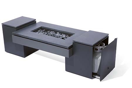 Square Fire Pit Table Metallic Silver Base Granite Top
