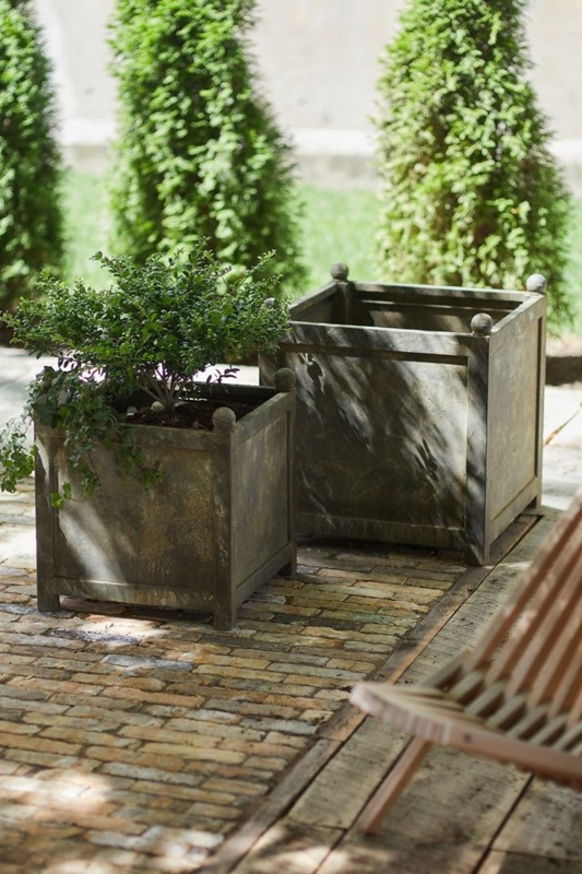 Square Galvanized Metal Planter Box Weathered Finish