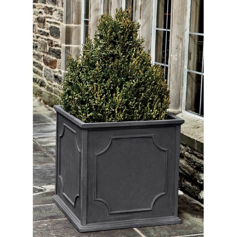 Square Garden Planter Lead Grey Finish Horizontal Molding Traditional