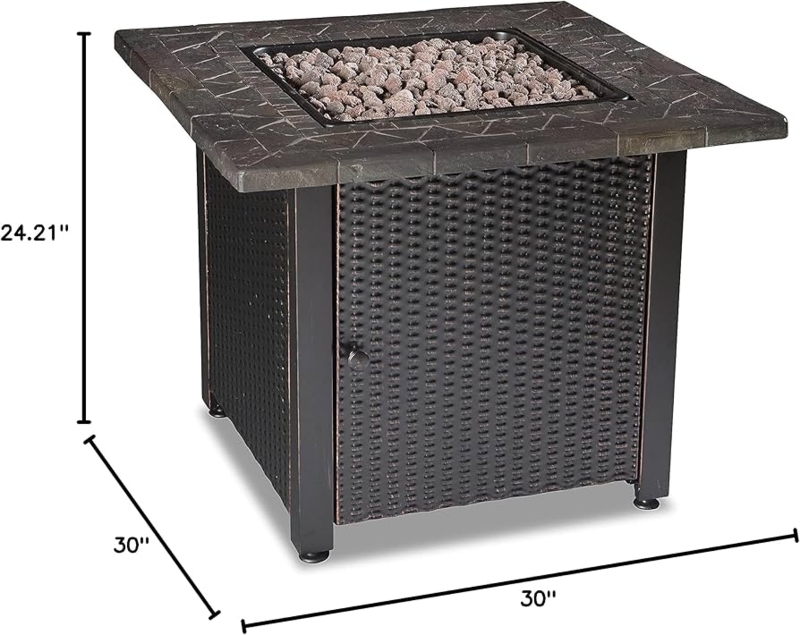 Square Gas Fire Pit Table with Lattice Weave Base and Bronze Finish