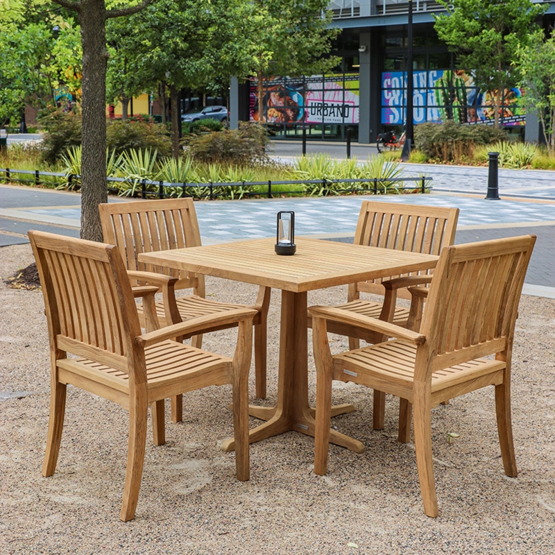 Square Patio Dining Table with Slatted Top, Teak Appearance.