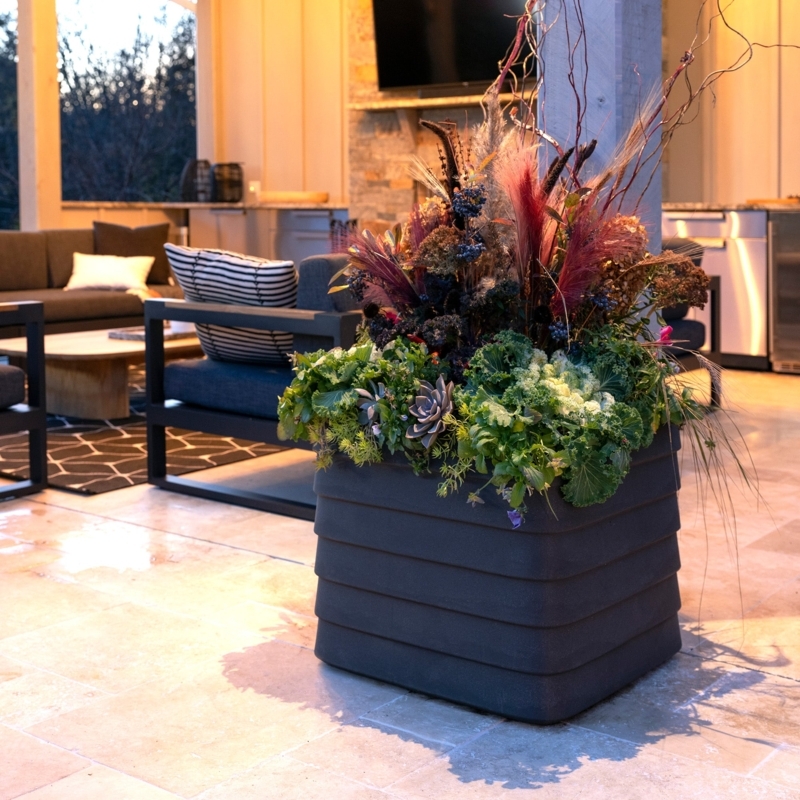 Square Patio Planter Charcoal Gray Horizontal Slats Patio Decor
