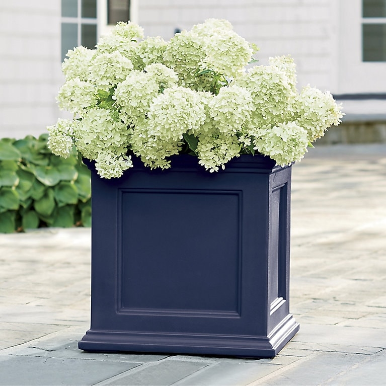Square Planter Box, Matte Black with Horizontal Ribbing for Modern Indoor Decor
