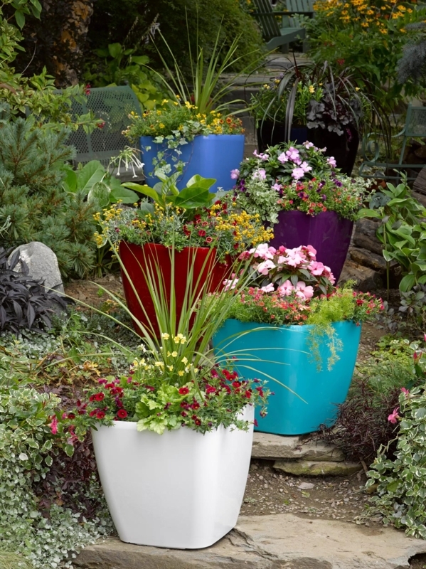 Square Planter Light Gray Rolling Casters Self-Watering Patio Planter Ideas