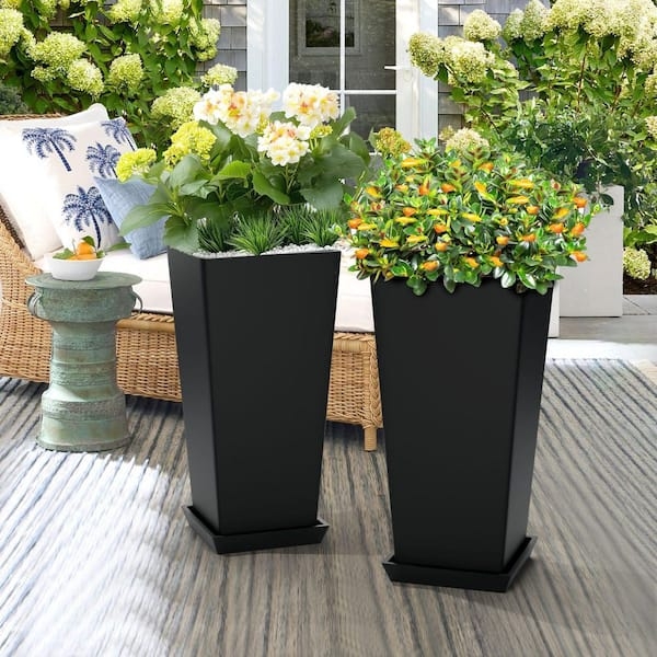 Square Planter Set Brick Pattern Tall Modern Deck Decor