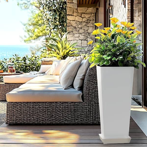 Square Planter Set White Vertical Grooves Tapered Minimalist