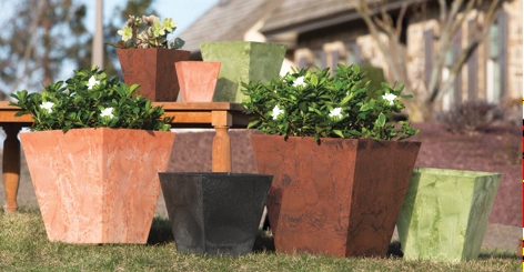 Square Planter, Tapered Square Silhouette, Stone Like Marbled Finish