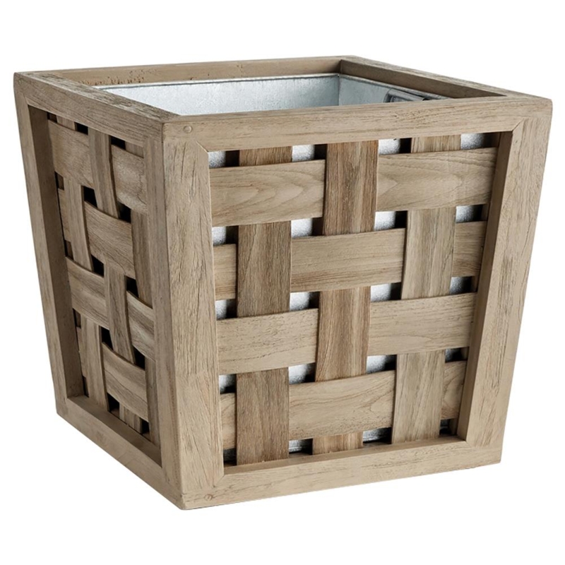 Square Planter, Weathered Grey Patina with Slat Design (57)