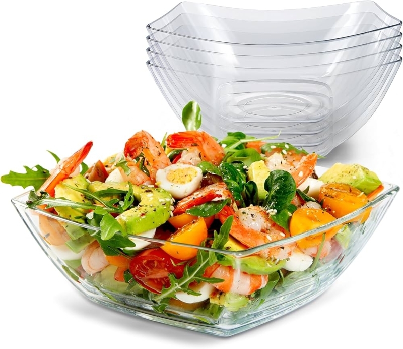 Square Serving Bowl Angled Rim Glossy Clear Party Snack Presentation