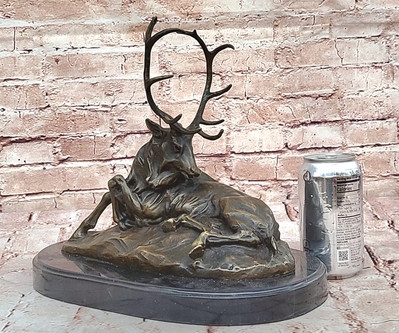 Stag Statue Bronze Finish Marble Base Traditional Lodge Decor