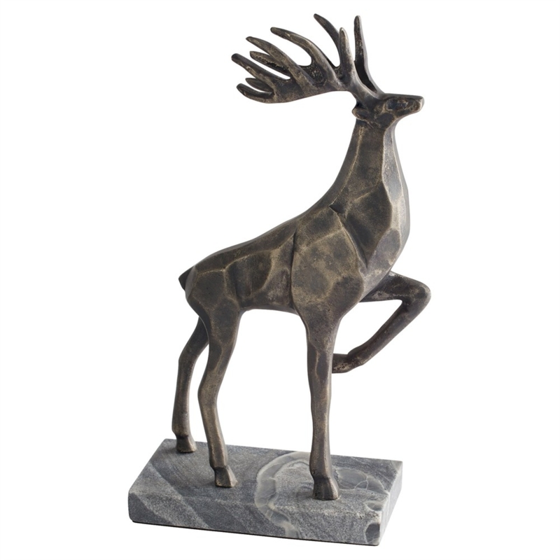 Stag Statue in a reclining pose with an antique pewter finish.