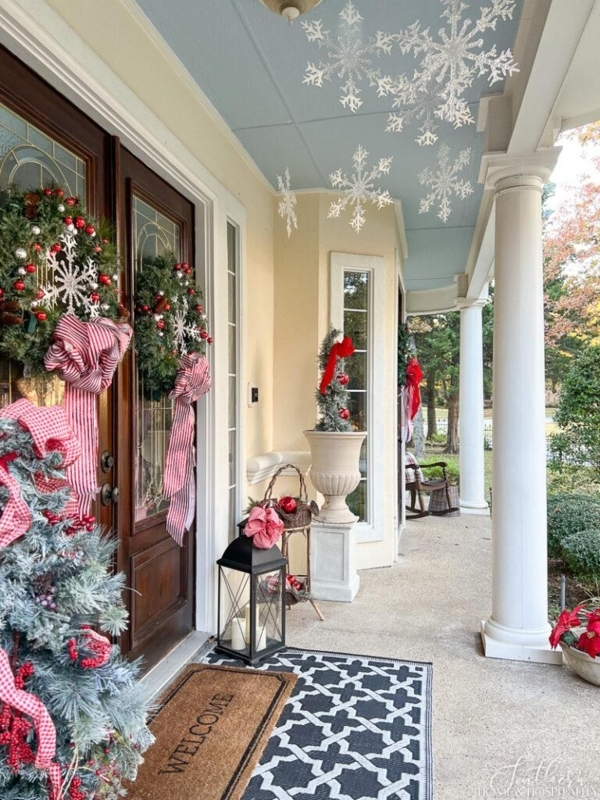 Staircase Garland Flocked Stair Garland Oversized Red Bows