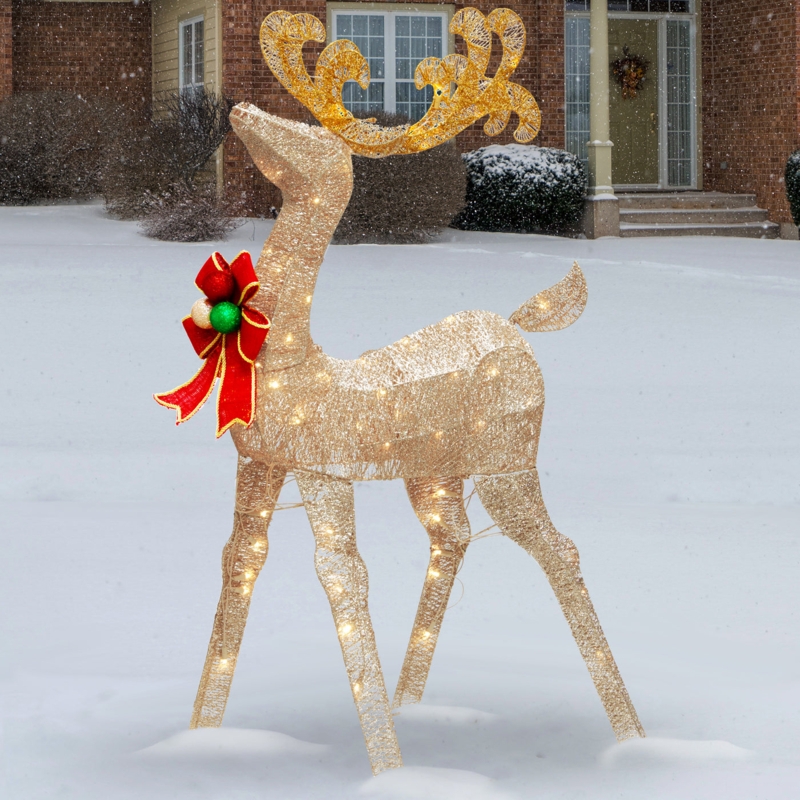 Standing Reindeer Decoration White Wireframe Cool White LED