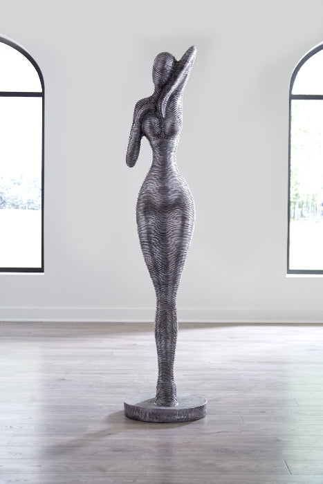 Standing Sculpture Contemplative Pose Silver Aluminum Finish