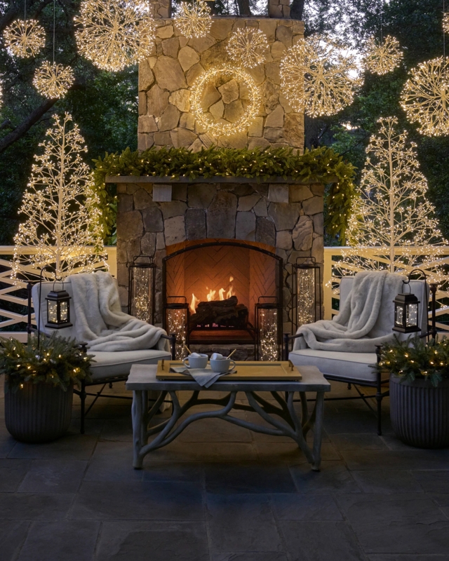 Starburst Lights Hanging Spheres Warm Gold Rustic Patio (65)