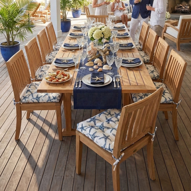 Starfish Print Chair Pad With Tie On Straps For Coastal Dining