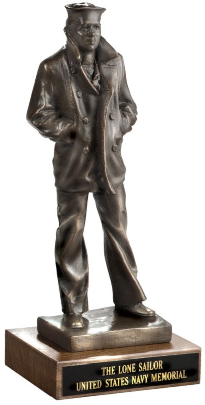 Statue Antique Bronze Sailor Figure with Duffel Bag Nautical Decor