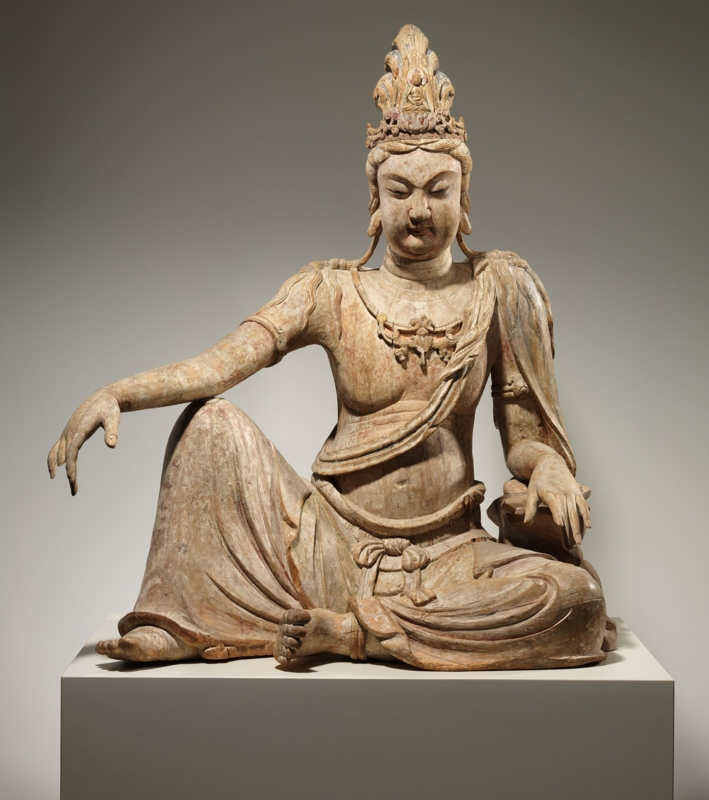 Statue Antique Style Buddhist Gold Weathered Openwork Crown